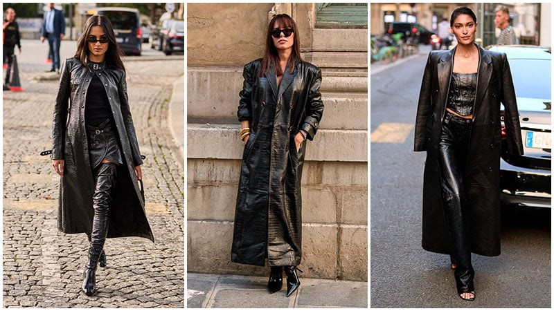 Ladies wearing Black Maxi Leather Coat