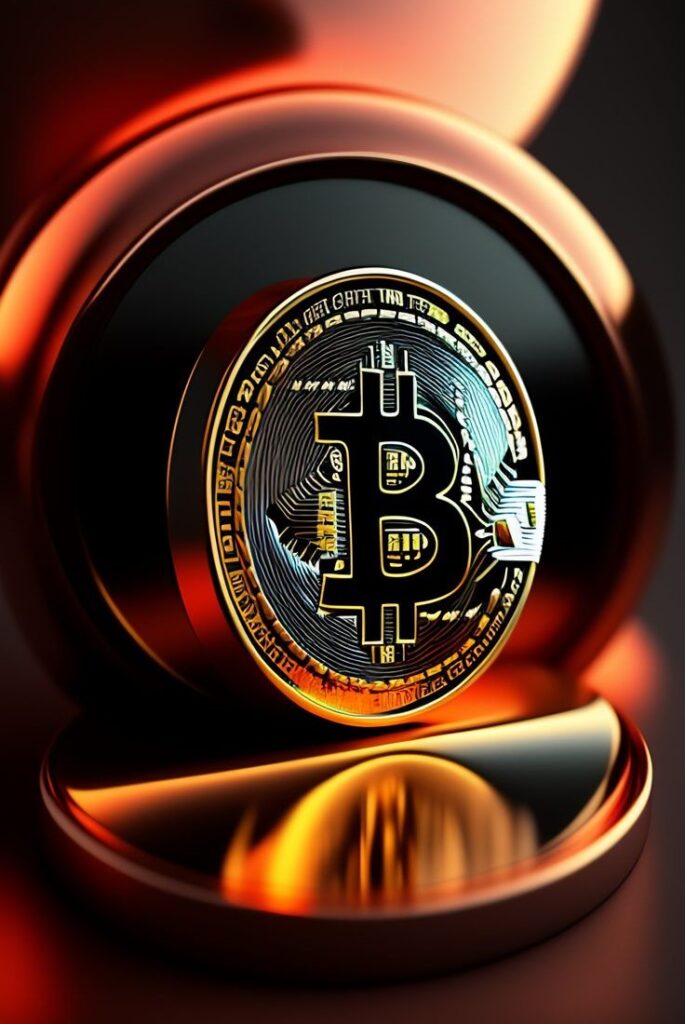 A Bitcoin logo.