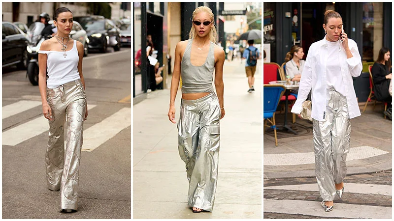 Ladies wearing Silver Trousers