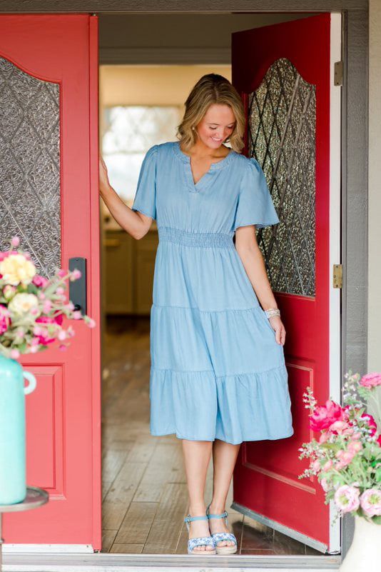 The Pioneer Woman Tiered Dress with Elbow Flutter Sleeves