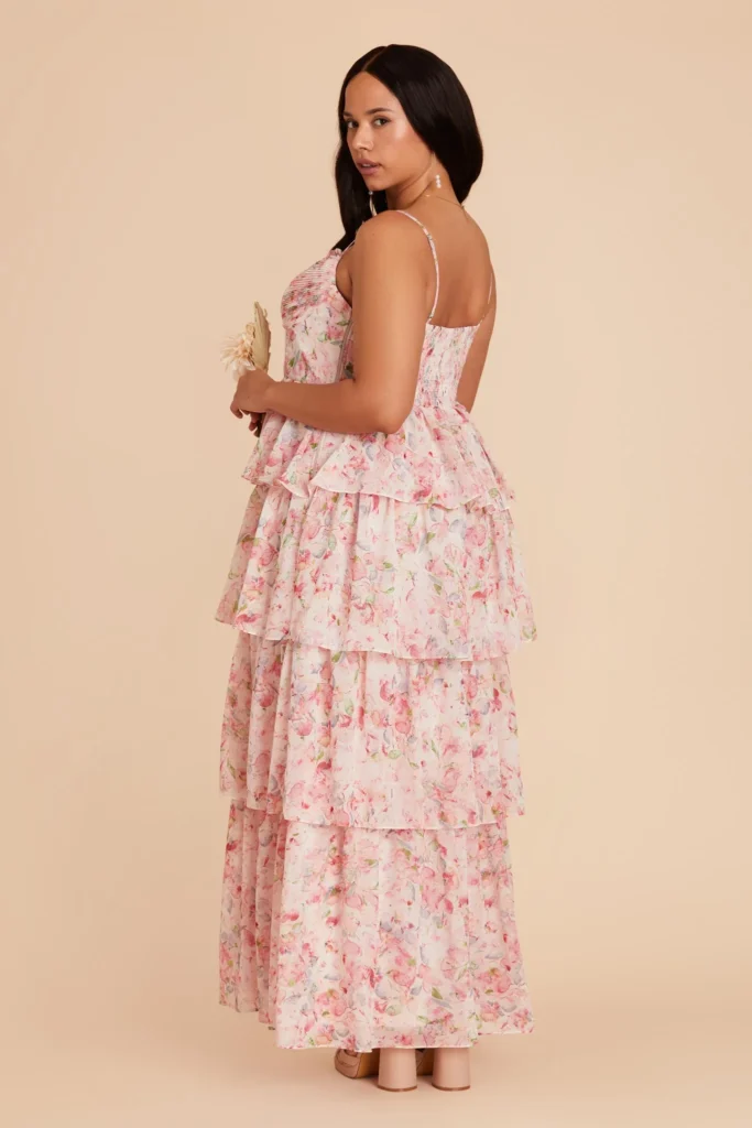 layered flowered chiffon gown styles