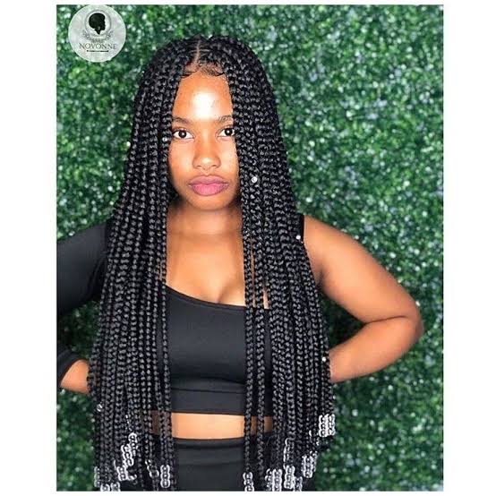 Long Box Braid with Beads 