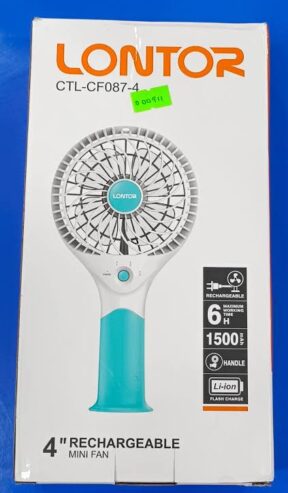 Lontor 4″ Rechargeable Mini Hand Fan With Lithium Battery
