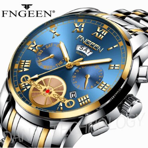 Fngeen 02 Calendar Business Waterproof Quartz Watch/Blue