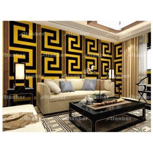 3D PVC Wall Paper Black/Golden Yellow Design