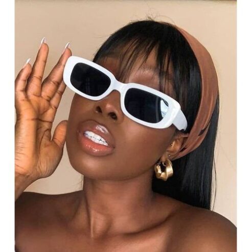 Retro Unisex Small Frame Oval UV Protective Fashion Sunglasses. White