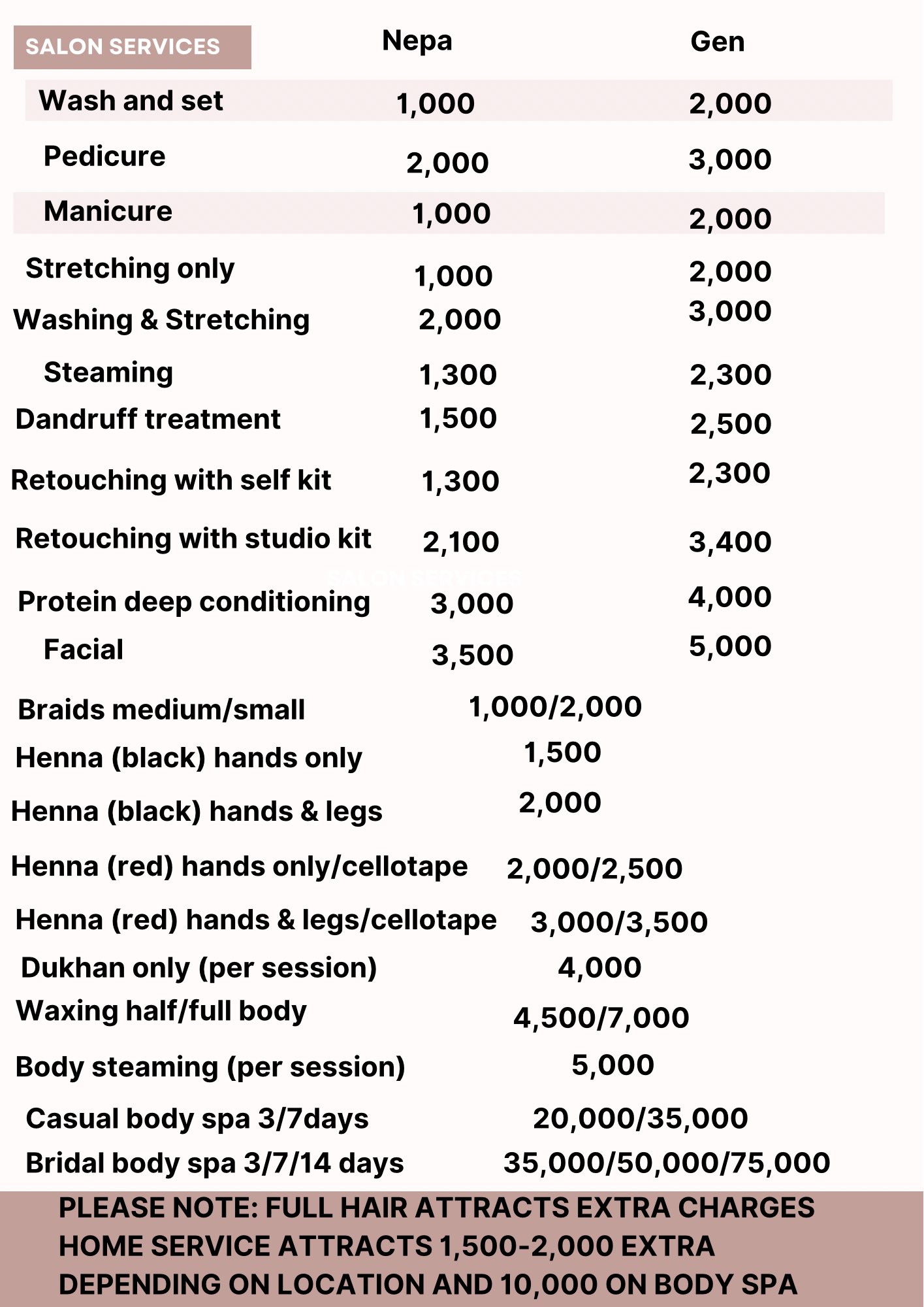 Hair and skin dressing services