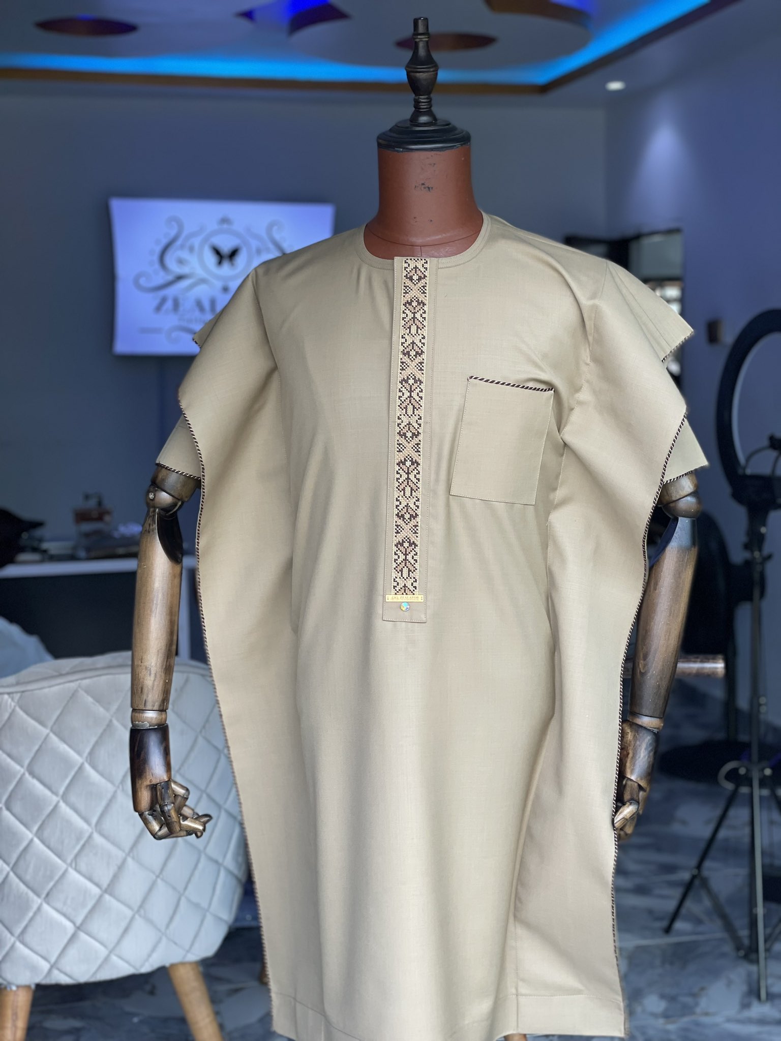 Faux short sleeve cashmere agbada