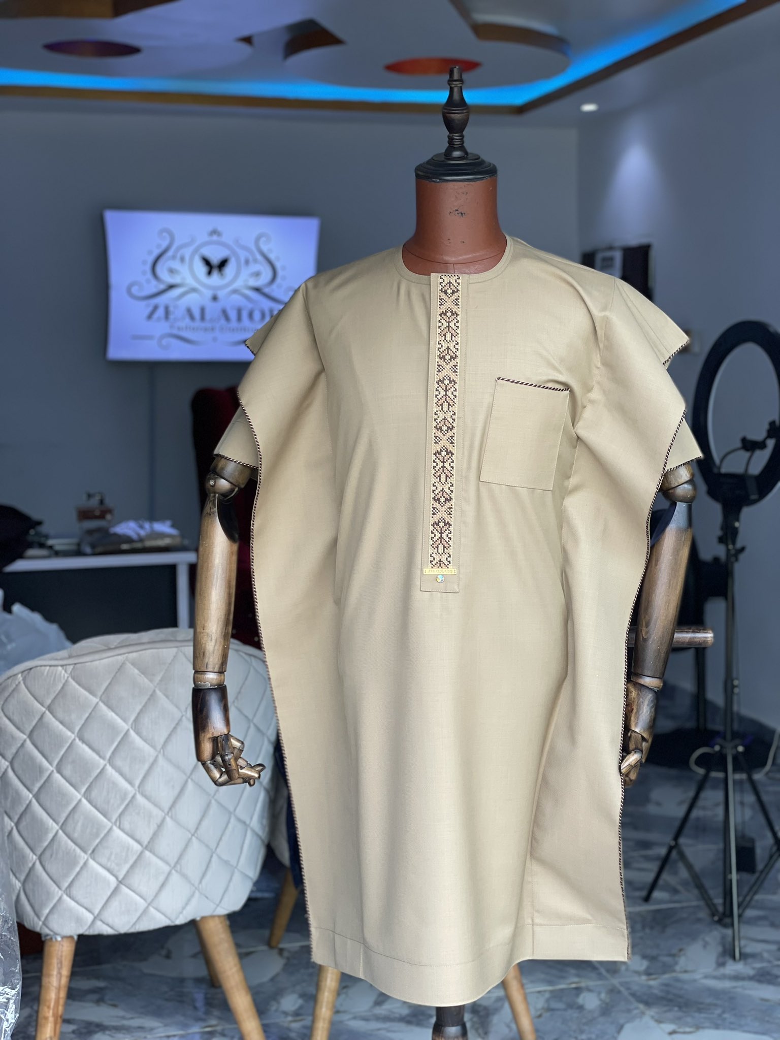 Faux short sleeve cashmere agbada