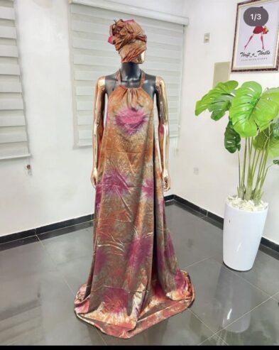 Adire Silk backless Maxi Dress