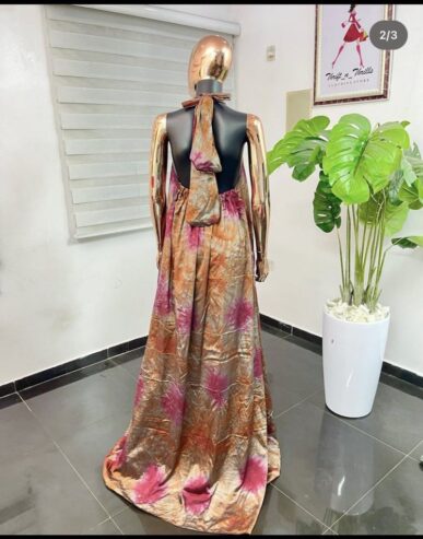 Adire Silk backless Maxi Dress