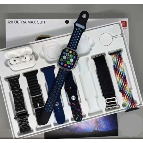 I20 Ultra Smart Watch 10 In 1 Set With Earpod 7 Different Straps Watch Pouch