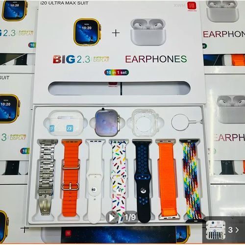 I20 Ultra Smart Watch 10 In 1 Set With Earpod 7 Different Straps Watch Pouch