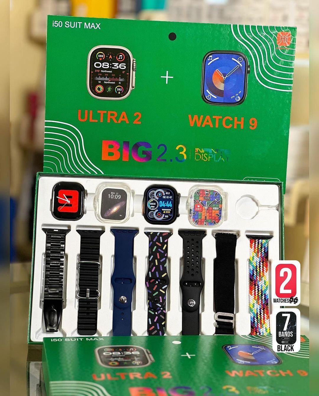 i50 Ultra Suit Max Big dual Watch 9 Ultra SmartWatches 11 in 1 set many straps wireless charger