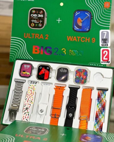 i50 Ultra Suit Max Big dual Watch 9 Ultra SmartWatches 11 in 1 set many straps wireless charger