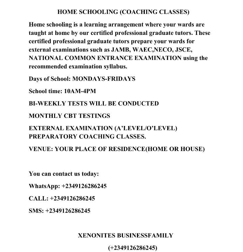 HOME SCHOOLING (COACHING CLASSES)