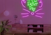 Happy Easter Day Bunny Neon Sign – Festive LED Wall Light for Easter Decor | Hot Pink & Green